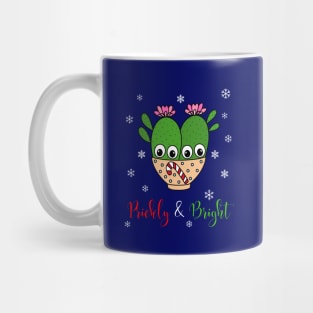 Prickly And Bright - Cacti Couple In Christmas Candy Cane Bowl Mug